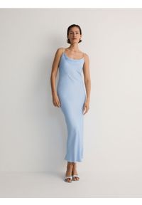 Reserved - Sukienka maxi z wiskozy - jasnoniebieski. Kolor: niebieski. Materiał: wiskoza. Typ sukienki: dopasowane. Długość: maxi