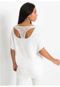 Shirt "nietoperz" z koronką bonprix biały. Kolor: biały. Materiał: koronka. Wzór: koronka #3