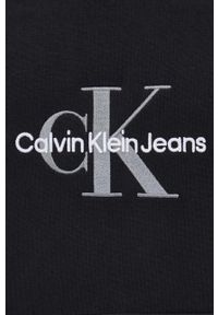 Calvin Klein Jeans bluza męska kolor czarny z kapturem z aplikacją. Typ kołnierza: kaptur. Kolor: czarny. Materiał: materiał, bawełna. Wzór: aplikacja #2