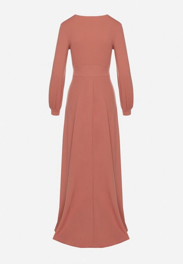 Born2be - Różowa Rozkloszowana Sukienka Koktajlowa z Bufiastymi Rękawami i Rozcięciem na Nogę Erqellia. Okazja: na imprezę. Typ kołnierza: dekolt w serek. Kolor: różowy. Styl: wizytowy