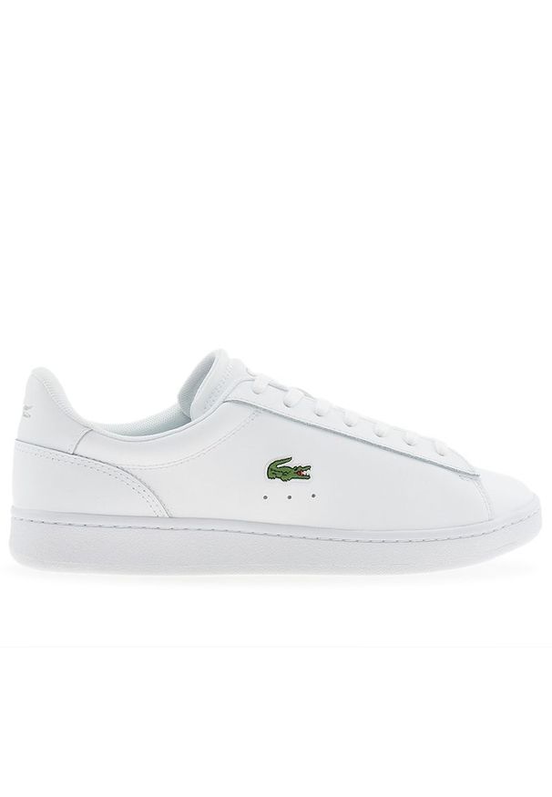 Buty męskie Lacoste Carnaby Set 748SMA0105-21G - białe. Okazja: na co dzień. Zapięcie: sznurówki. Kolor: biały. Materiał: guma, skóra. Szerokość cholewki: normalna. Wzór: aplikacja