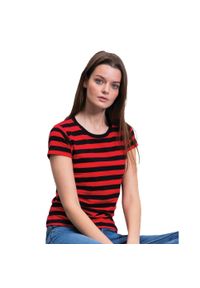 MANTIS - T-shirt Damski W Paski. Kolor: czerwony, czarny, wielokolorowy. Wzór: paski. Sport: turystyka piesza