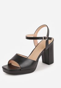 Born2be - Czarne Sandały VICES na Słupku i Platformie z Wkładką ze Skóry Naturalnej Azimara. Okazja: na randkę, na ślub cywilny, na wesele. Zapięcie: pasek. Kolor: czarny. Materiał: skóra. Obcas: na platformie. Styl: wizytowy #7