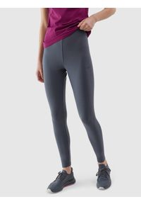 4f - 4F Legginsy dzianinowe damskie - szare S. Okazja: na co dzień. Stan: obniżony. Kolor: szary. Materiał: dzianina. Długość: do kostek. Wzór: gładki, ze splotem, jednolity. Styl: sportowy, casual