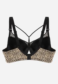 Renee - Beżowo-Brązowy Biustonosz z Siateczkową Wstawką i Ozdobnymi Paskami przy Dekolcie Sabesa. Kolor: beżowy #2