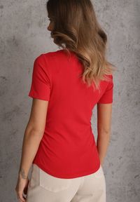 Renee - Czerwony T-shirt w Prążki z Marszczeniami po Bokach Nedala. Okazja: na co dzień. Kolor: czerwony. Wzór: prążki. Styl: casual, elegancki #2