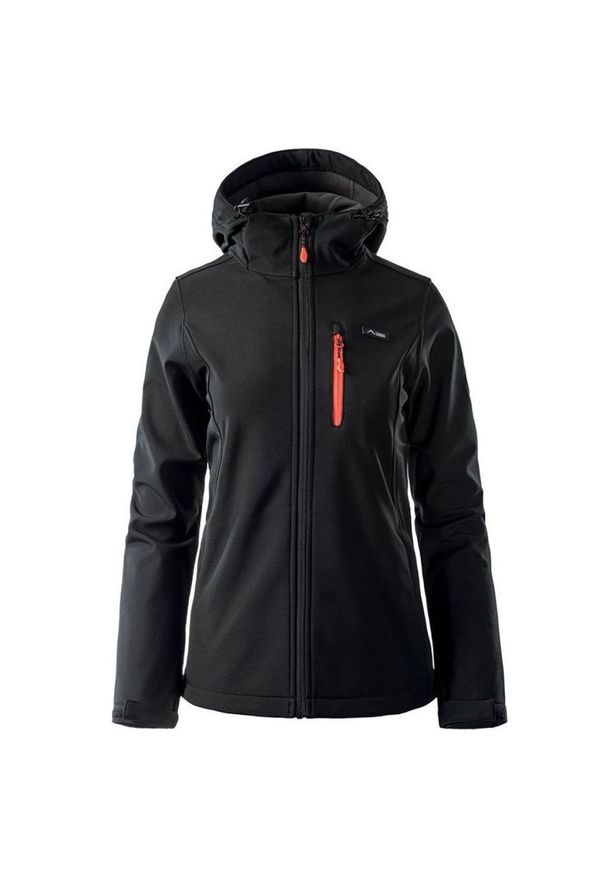 Kurtka damska Softshell Elbrus Iver Wo's - czarno-pomarańczowa, Rozmiar XL. Typ kołnierza: kołnierzyk stójkowy. Kolor: czarny, pomarańczowy, wielokolorowy. Materiał: softshell. Sport: wspinaczka