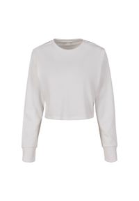 BUILD YOUR BRAND - Sweter Damski / Damski Z Przyciętym Dekoltem Z Frotte. Kolor: biały