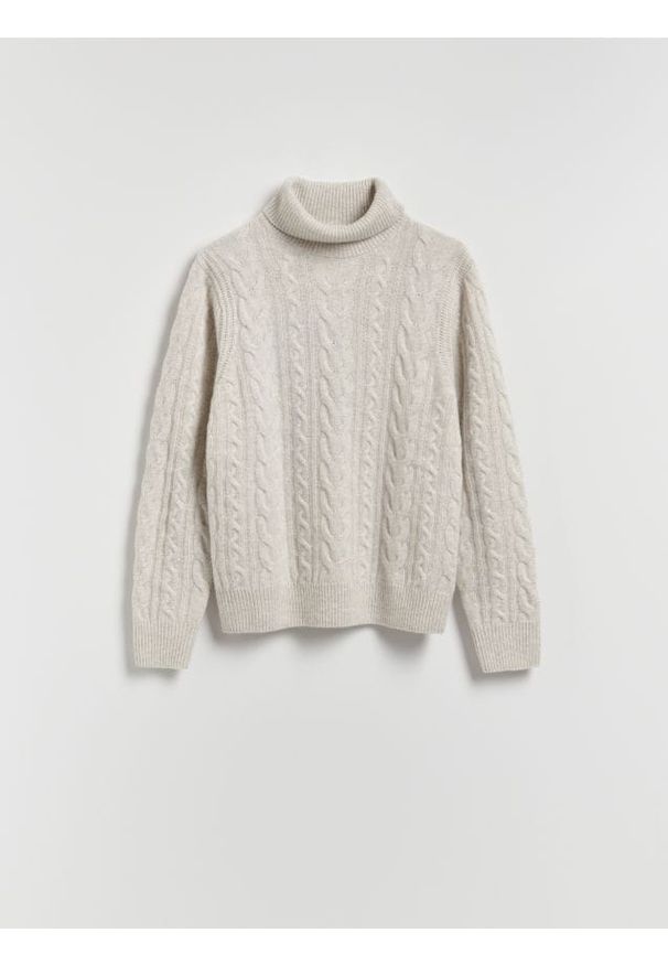 Reserved - Wełniany sweter - jasnoszary. Kolor: szary. Materiał: wełna