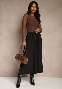 Renee - Czarna Rozkloszowana Spódnica z Bawełny Tussala. Kolor: czarny. Materiał: bawełna. Styl: elegancki #2