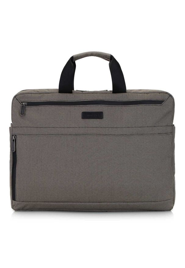 Wittchen - Męska torba na laptopa 17” z boczną kieszenią duża beżowo-czarna. Kolor: wielokolorowy, beżowy, czarny. Materiał: poliester
