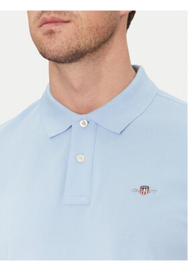 GANT - Gant Polo Shield Piqué 2210 Błękitny Regular Fit. Typ kołnierza: polo. Kolor: niebieski. Materiał: bawełna