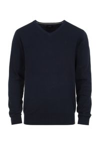 Ochnik - Granatowy sweter męski w serek. Typ kołnierza: dekolt w serek. Kolor: niebieski. Materiał: bawełna #2