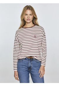 Big-Star - Bluzka damska w paski beżowo-bordowe Alerra 604. Okazja: na co dzień. Kolor: czerwony. Materiał: jeans, dzianina. Wzór: paski. Styl: klasyczny, casual