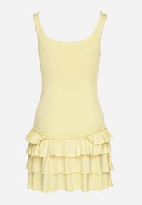 Born2be - Żółta Sukienka z Wiskozą Ozdobiona Falbankami Ovinia. Okazja: na co dzień. Typ kołnierza: kołnierz z falbankami. Kolor: żółty. Materiał: wiskoza. Długość rękawa: na ramiączkach. Wzór: aplikacja. Styl: casual #4