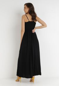 Born2be - Czarna Sukienka Cadole. Kolor: czarny. Materiał: bawełna. Długość rękawa: na ramiączkach. Typ sukienki: kopertowe. Styl: wakacyjny. Długość: maxi #6
