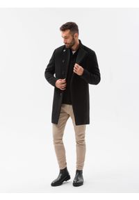 Ombre Clothing - Płaszcz męski z asymetrycznym zapięciem - czarny V2 OM-COWC-0102 - XXL. Kolor: czarny. Materiał: poliester #3