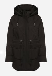 Born2be - Czarna Pikowana Kurtka Parka z Odpinanym Kapturem na Suwak Ściągana w Talii Ericeas. Okazja: na co dzień. Kolor: czarny. Materiał: jeans. Długość rękawa: długi rękaw. Długość: długie. Styl: sportowy, casual, elegancki, wizytowy #3