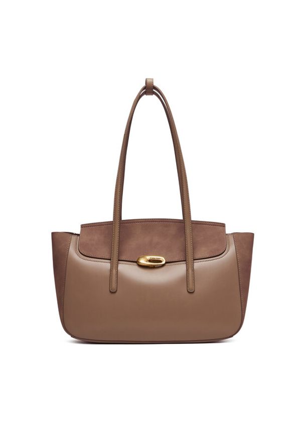 Calvin Klein Torebka Hardware Brushed Flap Tote Bag LV04F3336G Beżowy. Kolor: beżowy. Materiał: skórzane