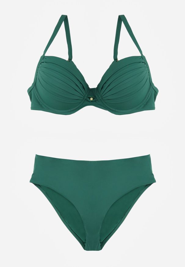 Born2be - Ciemnozielone Bikini z Marszczonym Biustonoszem i Majtkami z Wysokim Stanem Aereida. Stan: podwyższony. Kolekcja: plus size. Kolor: zielony
