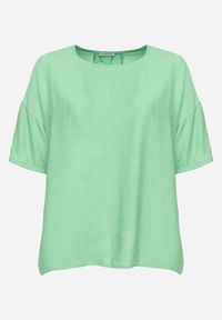 Born2be - Zielony Wiskozowy T-shirt Koszulka z Krótkim Rękawem Podwijanym i Haftem na Plecach Mleoria. Kolor: zielony. Materiał: wiskoza. Długość rękawa: krótki rękaw. Długość: krótkie. Wzór: haft #3