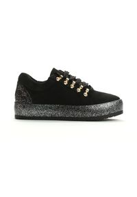 Renee - Czarne Sneakersy Ineffable Catkin. Kolor: czarny. Materiał: zamsz. Obcas: na platformie #4