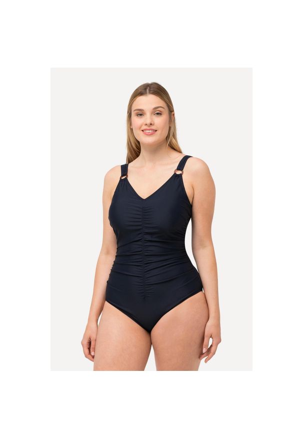 ULLA POPKEN - Damski Kostium kąpielowy kaktusy miękkie miseczki ozdobne kółka. Kolekcja: plus size. Kolor: niebieski. Materiał: elastan, poliamid, materiał