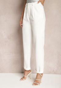 Renee - Białe Klasyczne Spodnie High Waist Zapinane na Zamek Błyskawiczny Xalona. Stan: podwyższony. Kolor: biały. Styl: klasyczny