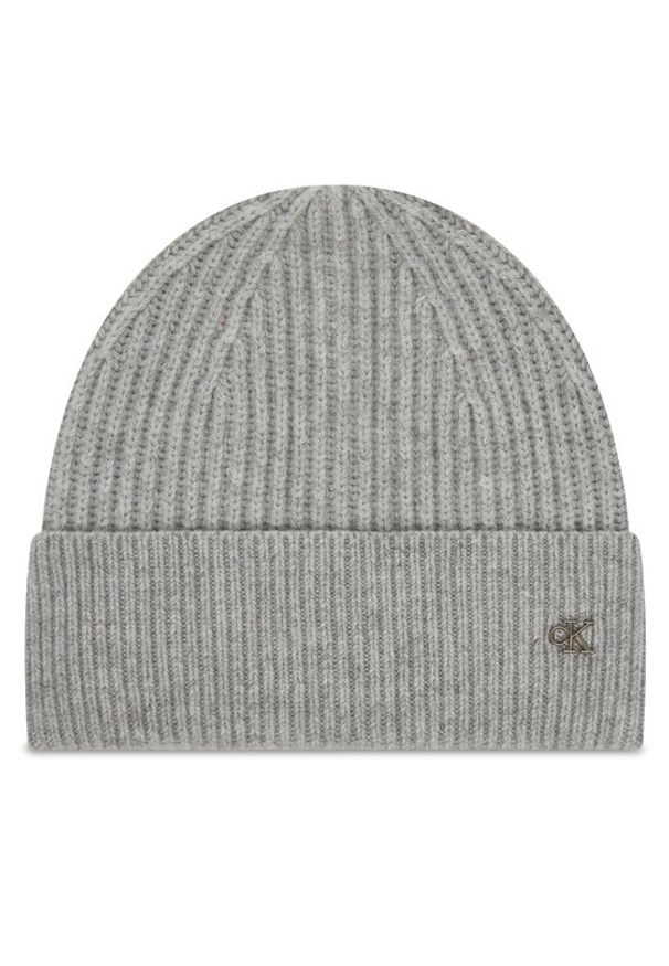 Calvin Klein Czapka Ck Metal Wool Beanie LV04D8032G Szary. Kolor: szary. Materiał: wełna, materiał