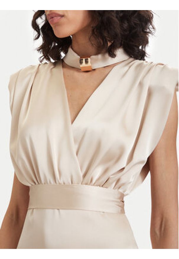 ACCESS FASHION Sukienka wieczorowa 63-3309-122 Kremowy Regular Fit. Kolor: kremowy. Materiał: syntetyk. Styl: wizytowy