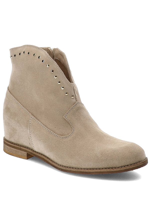 Beżowe Botki Kowbojskie Armodo Modne Buty Damskie. Okazja: na co dzień. Kolor: beżowy. Materiał: skóra. Styl: casual, elegancki