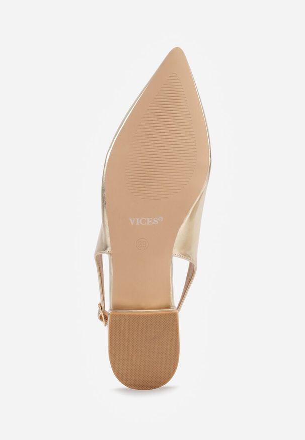 Renee - Złote Sandały Slingback Vices z Wkładką ze Skóry Naturalnej Lisanilis. Okazja: na spotkanie biznesowe, na spacer. Zapięcie: pasek. Kolor: złoty. Materiał: skóra. Obcas: na obcasie. Styl: biznesowy