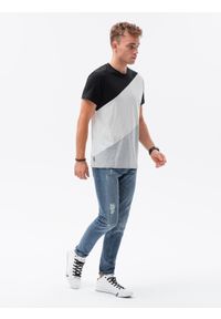 Ombre Clothing - T-shirt męski bawełniany trzykolorowy - czarny/szary melanż V3 S1627 - XL. Kolor: czarny. Materiał: bawełna. Wzór: melanż