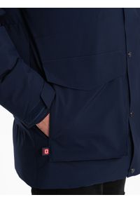 Ombre Clothing - Zimowa kurtka męska z odpinanym kapturem i kieszeniami cargo - granatowa V1. Kolor: niebieski. Materiał: poliester. Sezon: zima #6