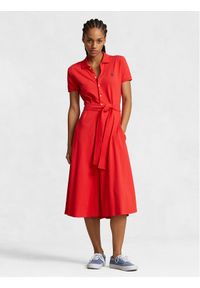 Polo Ralph Lauren Sukienka koszulowa Btn Polo Drs 211913304002 Czerwony Regular Fit. Typ kołnierza: polo. Kolor: czerwony. Materiał: bawełna. Typ sukienki: koszulowe #1