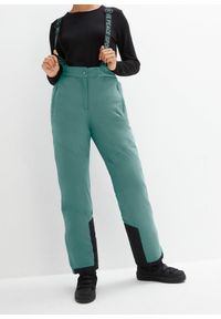 bonprix - Spodnie narciarskie ocieplane i nieprzemakalne, z odpinanymi szelkami, straight. Kolor: zielony #1