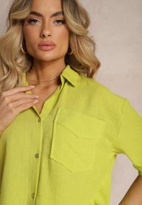 Renee - Jasnozielona Krótka Koszula z Dłuższym Tyłem Efilin. Typ kołnierza: dekolt w serek. Kolor: zielony. Materiał: jeans. Długość: krótkie. Styl: elegancki #5