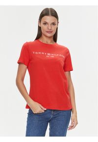 TOMMY HILFIGER - Tommy Hilfiger T-Shirt Logo WW0WW40276 Pomarańczowy Regular Fit. Kolor: pomarańczowy. Materiał: bawełna