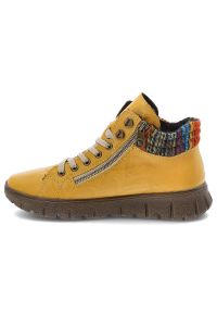 Żółte Botki Rieker Ocieplane Buty Damskie. Okazja: na co dzień. Zapięcie: sznurówki. Kolor: żółty. Materiał: dzianina. Wzór: kolorowy. Sezon: zima, jesień. Styl: casual, elegancki #3