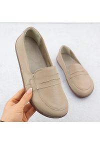 Skórzane pólbuty damskie mokasyny barefoot ekri Helios 433. Materiał: skóra