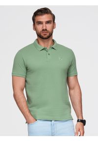 Ombre Clothing - Męska jednokolorowa koszulka polo BASIC z dzianiny pique - zielona V11 - Rozmiar: 3XL. Okazja: na co dzień. Typ kołnierza: polo. Kolor: zielony. Materiał: dzianina. Wzór: aplikacja, haft, jednolity. Styl: wizytowy, casual, sportowy