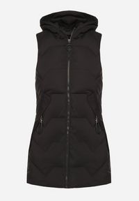 Born2be - Czarna Długa Pikowana Kamizelka na Suwak z Kapturem Teriviana. Okazja: na co dzień, na spacer. Typ kołnierza: kaptur. Kolor: czarny. Materiał: dzianina. Długość: długie. Styl: elegancki, klasyczny, casual, sportowy #6