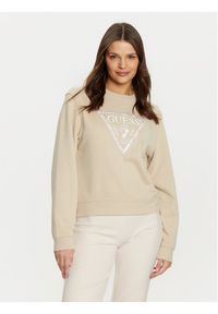 Guess Bluza W5RQ09 K8802 Beżowy Regular Fit. Kolor: beżowy. Materiał: syntetyk, bawełna