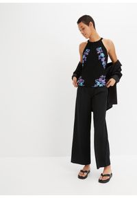 bonprix - Top z lejącej mieszanki wiskozy. Kolor: czarny. Materiał: wiskoza, materiał. Wzór: nadruk, kwiaty #2