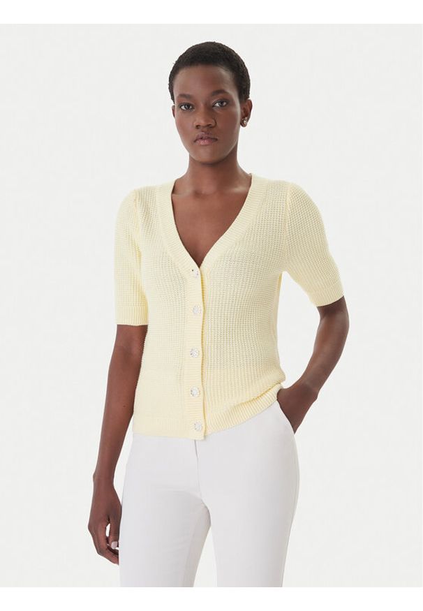 Morgan Kardigan 261-MYRTILE Żółty Slim Fit. Kolor: żółty. Materiał: bawełna