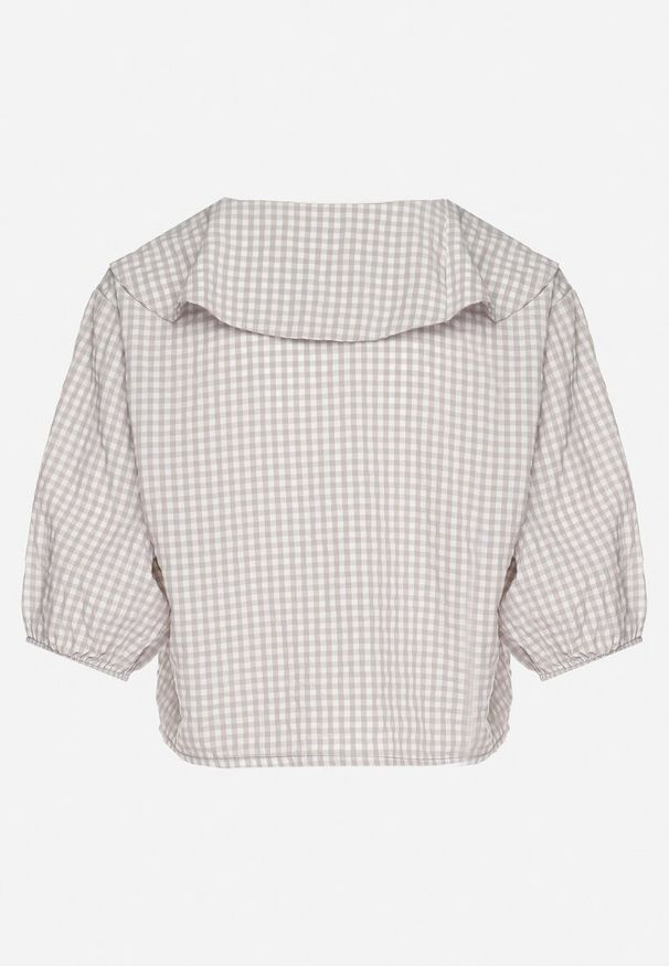 Born2be - Beżowa Bluzka z Wiskozą w Kratę z Wiązaniem Radellis. Okazja: na co dzień. Kolor: beżowy. Materiał: wiskoza. Styl: casual, elegancki