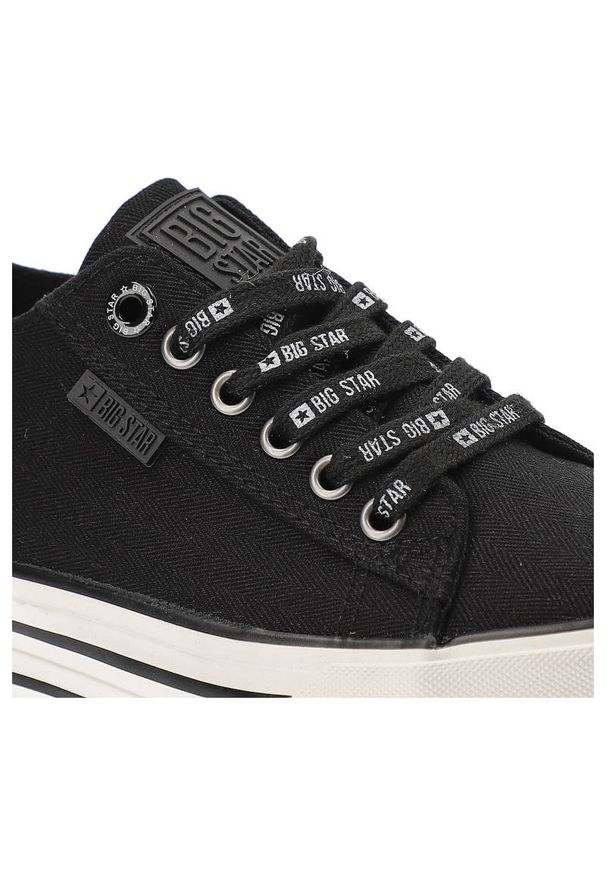 Big-Star - Czarne Trampki Big Star Modne Buty Damskie. Okazja: na uczelnię. Kolor: czarny. Materiał: dresówka, materiał. Szerokość cholewki: normalna. Wzór: nadruk