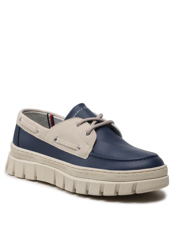 TOMMY HILFIGER - Półbuty Tommy Hilfiger Lace-Up Shoe T3X4-32897-1592X S Blue/Beige X236. Kolor: niebieski. Materiał: skóra