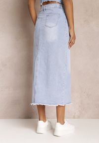 Renee - Niebieska Jeansowa Spódnica Maxi z Wysokim Stanem Elvi. Stan: podwyższony. Kolor: niebieski. Materiał: jeans. Wzór: aplikacja #4