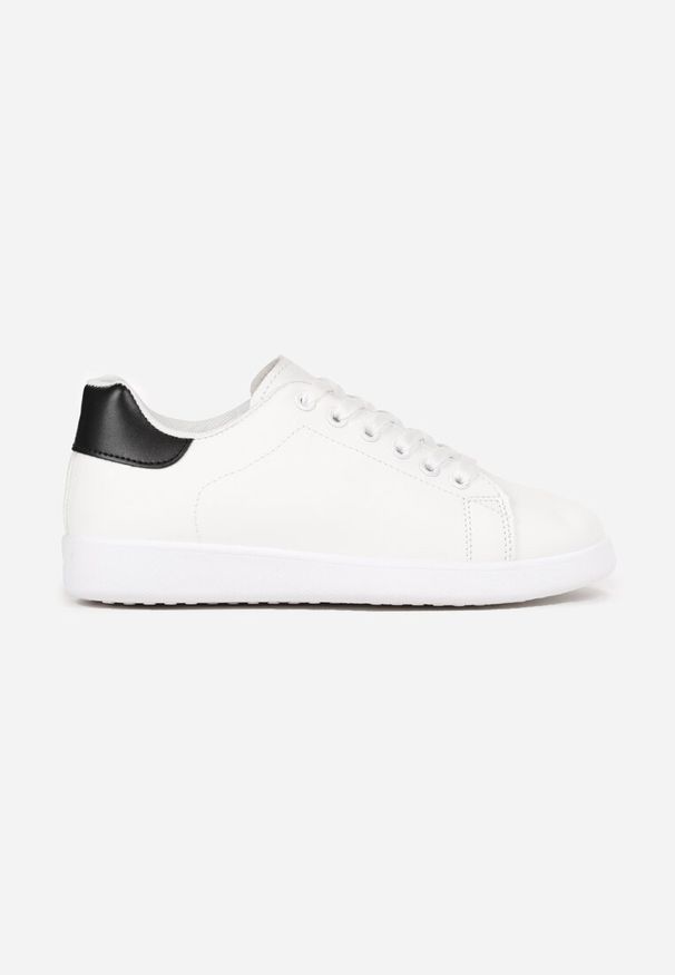 Born2be - Biało-Czarne Wiązane Sneakersy na Płaskiej Podeszwie z Okrągłym Noskiem Adephine. Okazja: na co dzień. Nosek buta: okrągły. Kolor: biały. Materiał: jeans, dzianina. Obcas: na płaskiej podeszwie